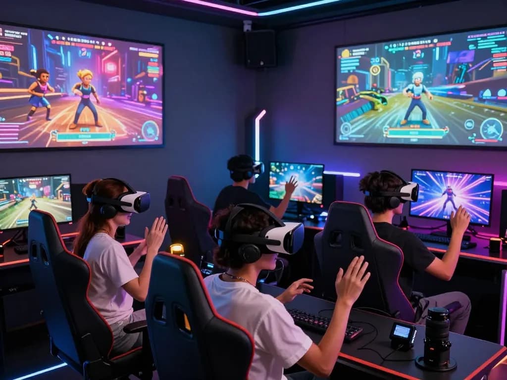 Exciting virtual reality game session featuring spicy AI interactions among diverse friends.