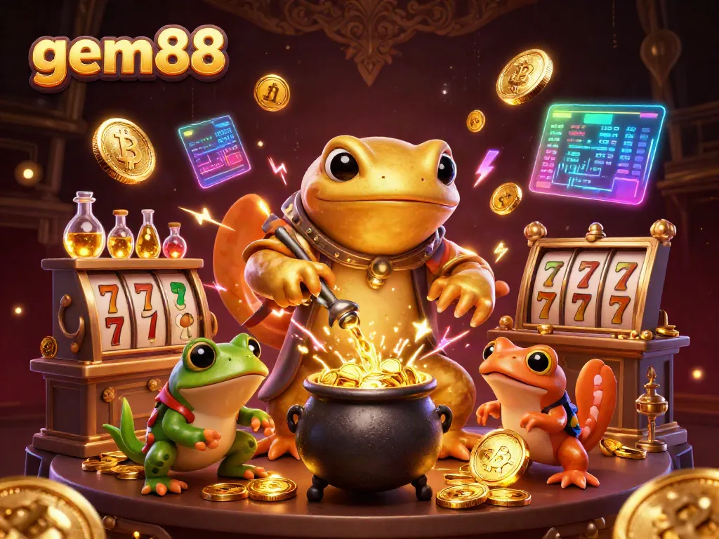 Engage with gem88's vibrant 3D illustration of gaming excitement featuring golden coins and thrilling game elements.