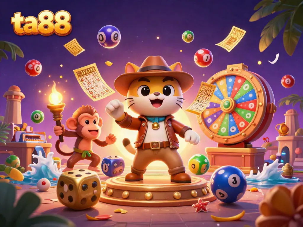 Experience thrilling gameplay with ta88's dynamic casino adventure scene featuring a playful cat and monkey companion.