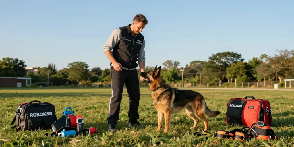ROKOK88 training gear showcased in a modern dog training session.
