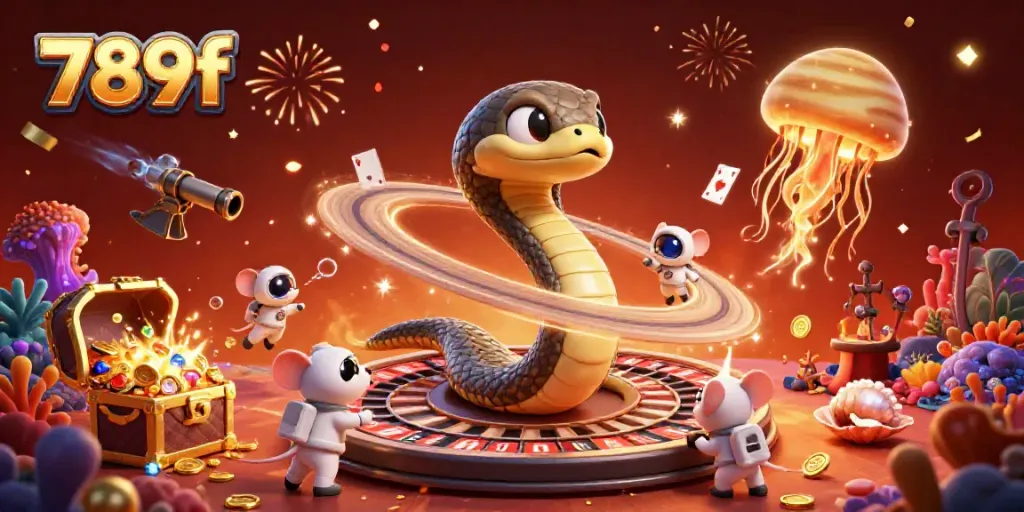 Experience thrilling bets at 789f with a cosmic dealer and vibrant gambling scene.