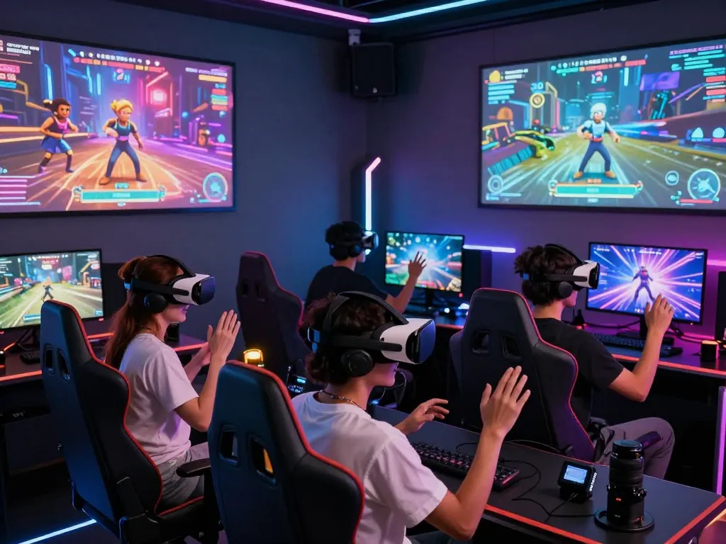 Exciting virtual reality game session featuring spicy AI interactions among diverse friends.
