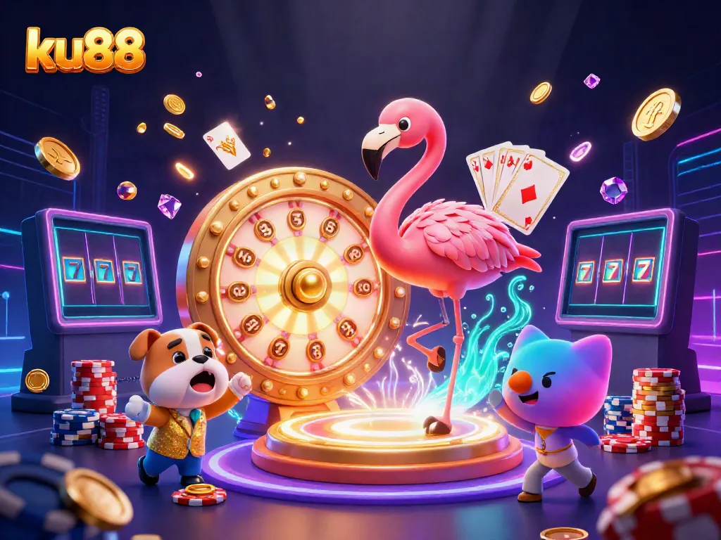 Engage with ku88's exciting gaming experience featuring colorful characters and dynamic casino elements.