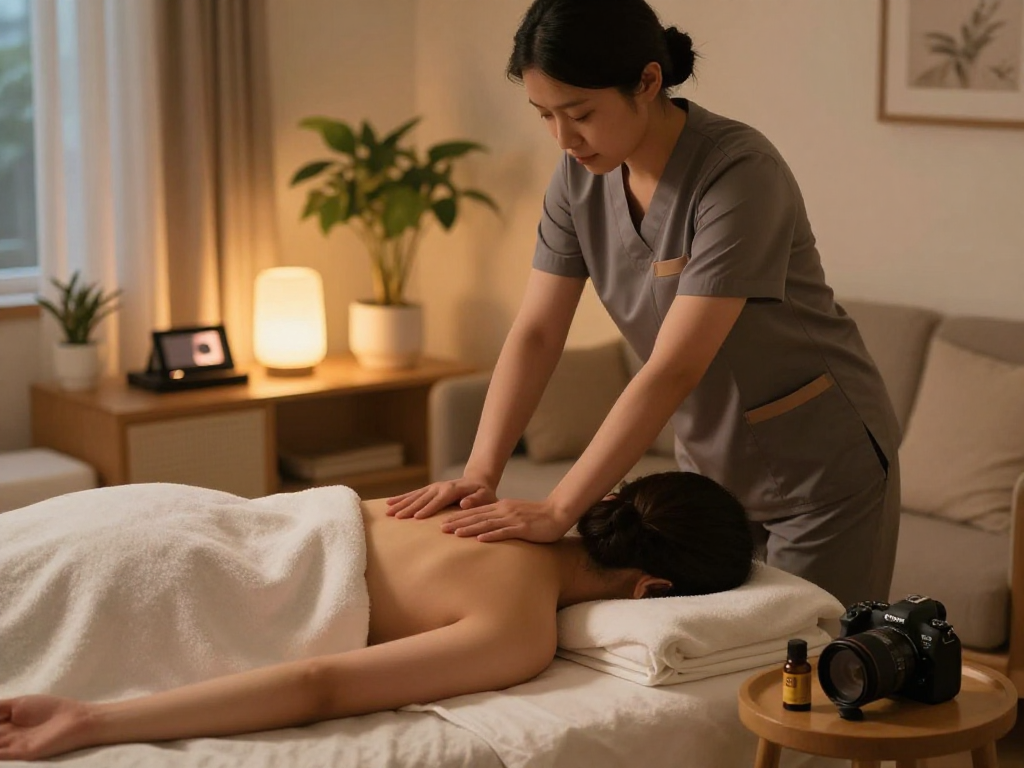 Relaxing 안산출장마사지 session in a cozy home setting with soothing ambiance.