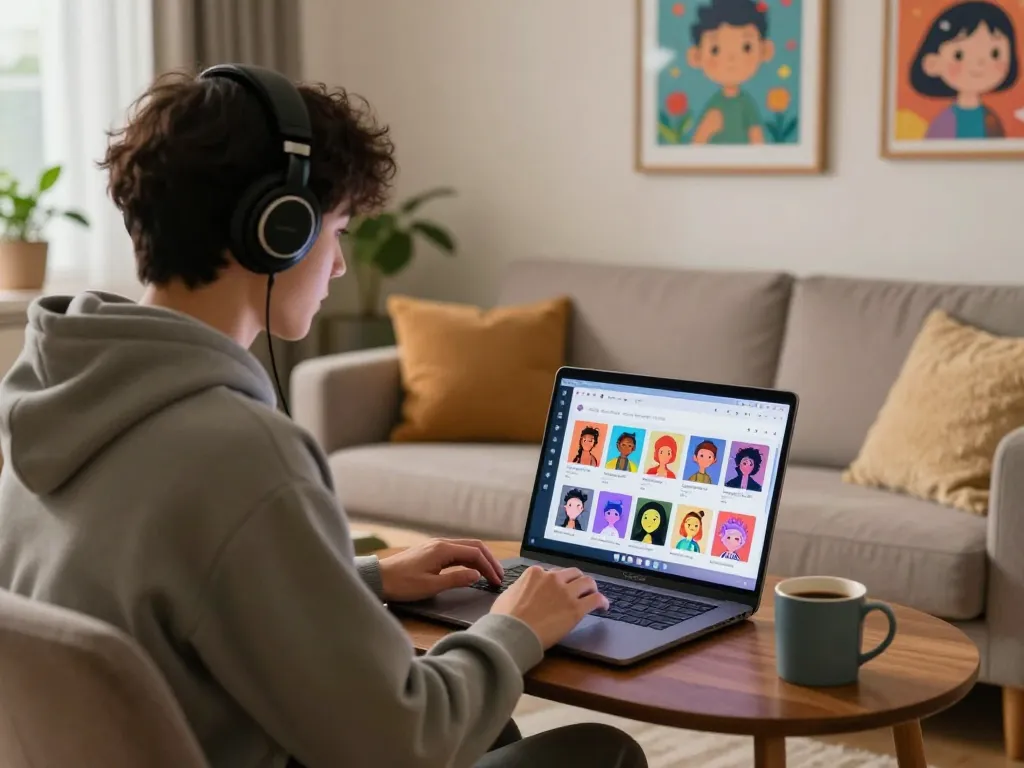 Engaging interaction on Crush on AI within a cozy virtual living room