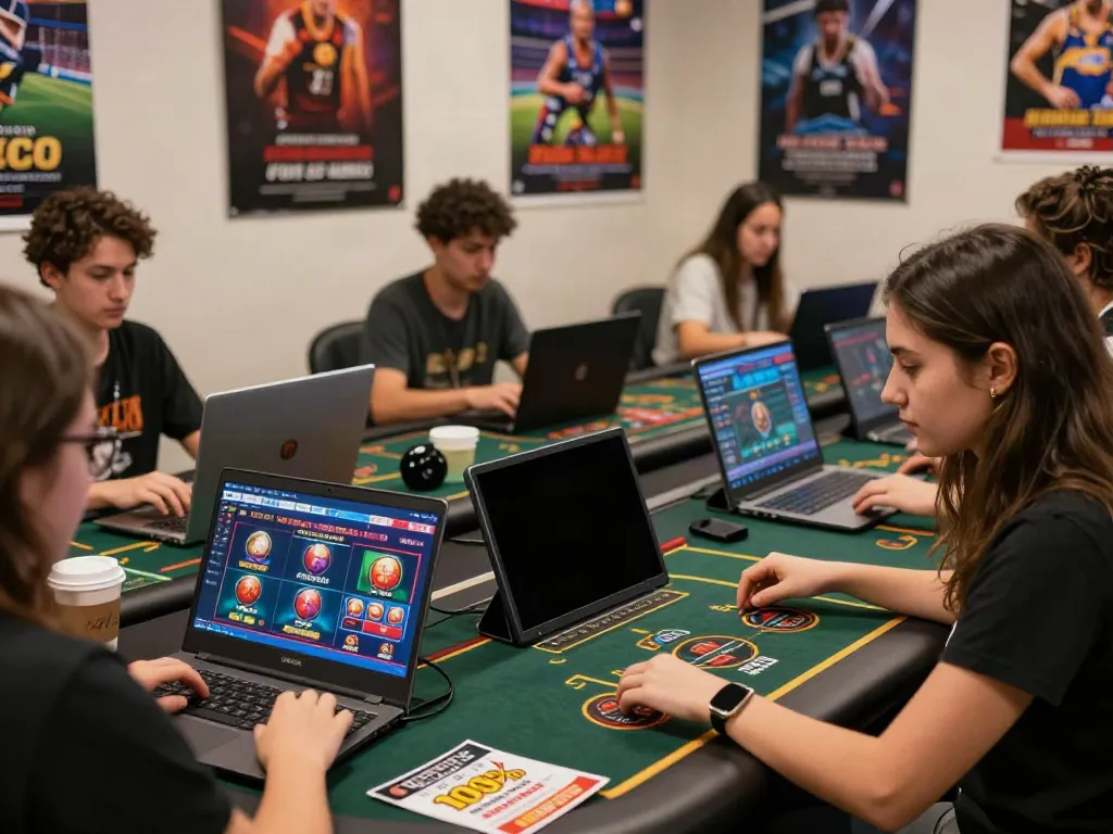 Engaged players at https://ku88v1.com/ exploring dynamic online gambling options in a vibrant, inviting setting.