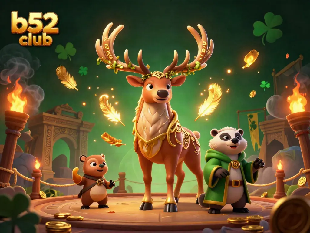 Experience the thrill of b52 club gaming with a colorful, dynamic 3D illustration featuring engaging characters and vibrant casino elements.