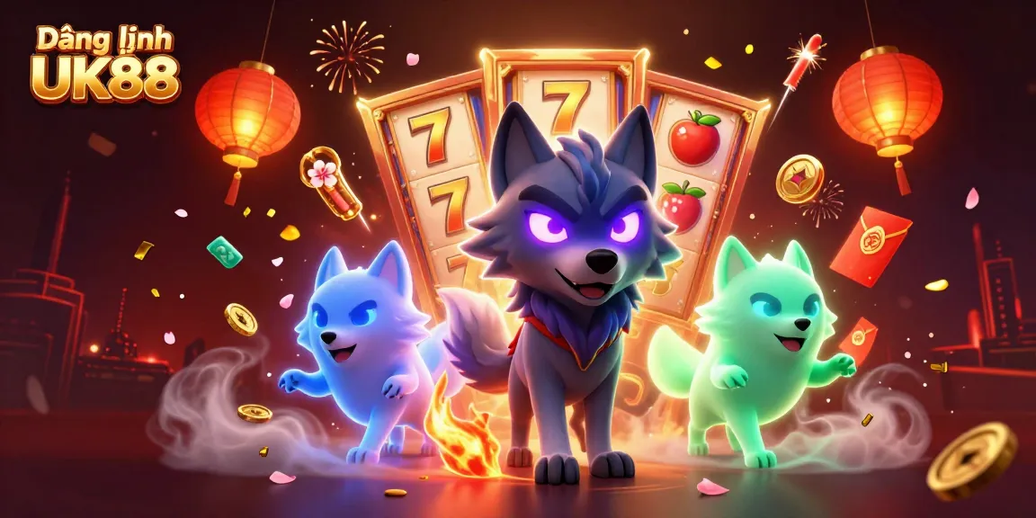 Engage in thrilling gameplay with Đăng nhập UK88 featuring a shadow wolf leader and slot gaming elements.