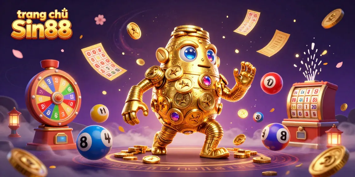 Experience the excitement of gambling at trang chủ Sin88 with dynamic lottery balls and a golden golem.