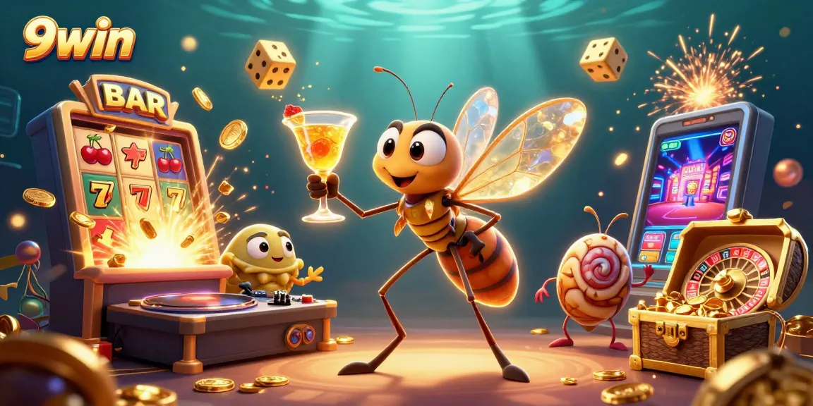 Experience thrilling gaming vibes at 9win with vibrant characters and dazzling casino elements.