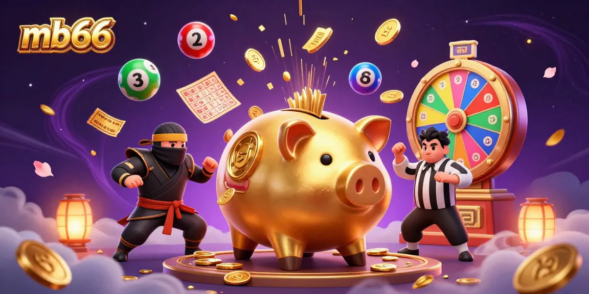 Play thrilling games at mb66, where vibrant lottery elements and characters come alive in a dynamic scene.